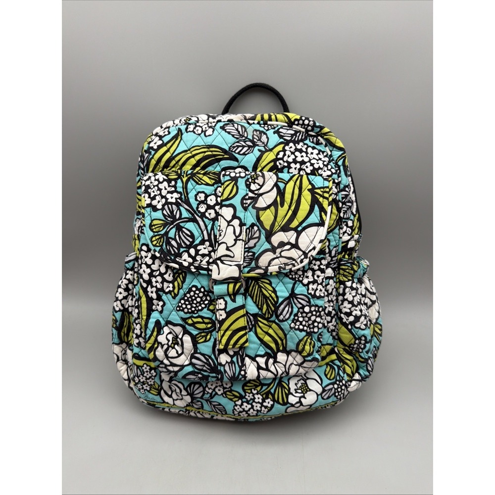 Vera Bradley Backpack Retired Island Bloom Floral Quilted Teal White Black EUC